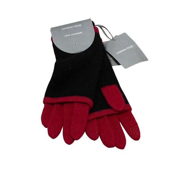 NWT Hannah Rose 100% Cashmere Convertible Gloves Red black New - Picture 1 of 5